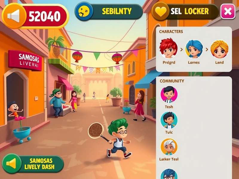 Samosas Lively Dash gameplay screenshot showing vibrant Indian street scene